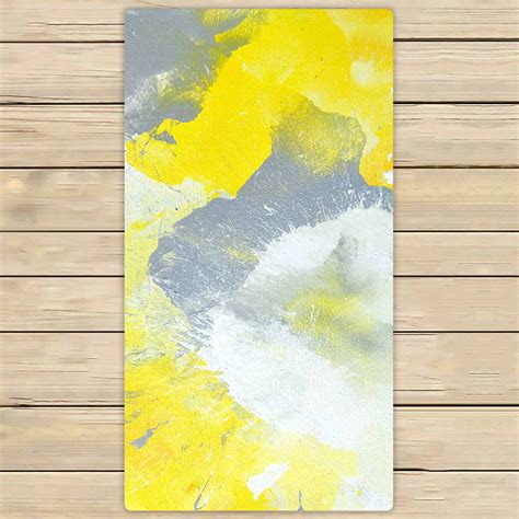 Pkqwtm Grey And Yellow Abstract Art Painting Microfiber Bath Towels