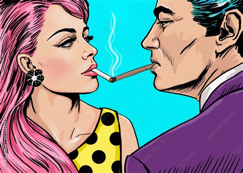 Smoking Couple In Pop Art Stylelove Couplepop Art Couplepop Art Lovevalentines Day Postcard