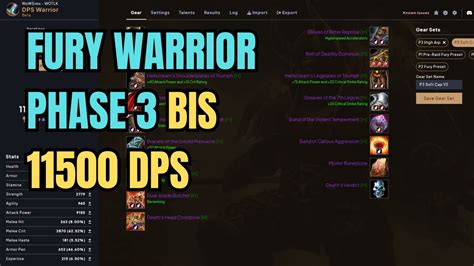 WOTLK Phase 3 TOGC Fury Warrior BiS Set Part 2 Sim Setup Talents