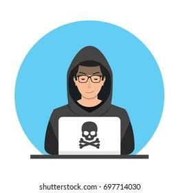 Hacker Laptop Icon Flat Illustration Hacker Stock Vector Royalty Free