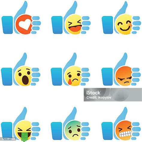 Set Emoticon Simbol Jempol Dengan Emoji Ilustrasi Stok Unduh Gambar