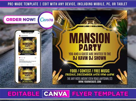 Mansion Party Flyer Canva Template For Diy Social Media Marketing Etsy