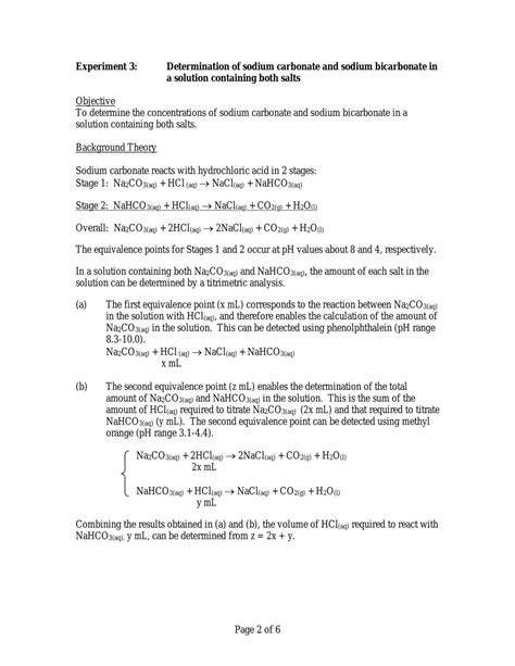 Determination Of Sodium Carbonate And Sodium Bicarbonate In A Solution Containing Both Salts