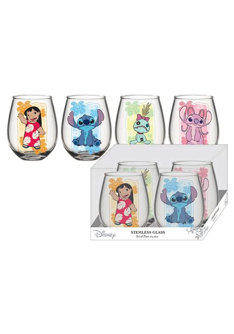 Disney Lilo And Stitch 4pc 20oz Stemless Wine Glass Set