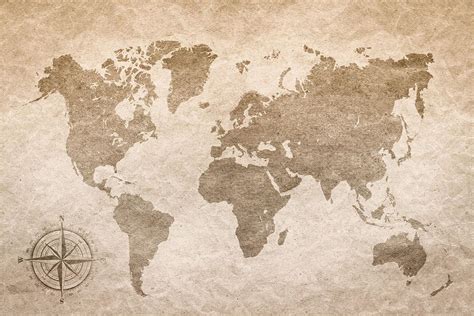 Vintage Paper With World Map Wall Mural Wallpaper Canvas Art Rocks