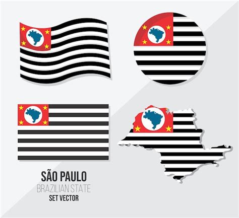 Premium Vector Sao Paulo Brazil State Vector Set Flag Symbol Map And