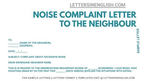 Sample Letter For Noise Complaint