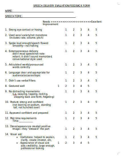 Free 10 Speech Evaluation Forms In Pdf Ms Word Excel