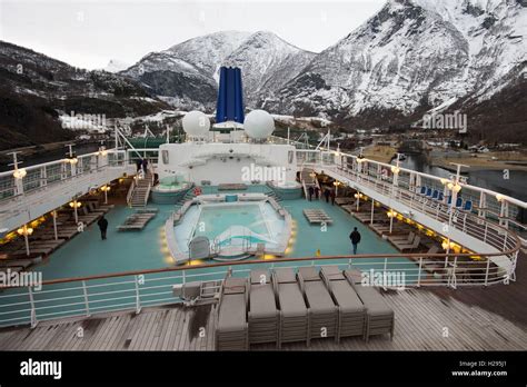 P&O Oriana cruise ship in the snow coverered Fjords in Norway Stock ...