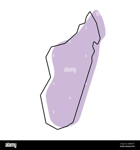 Madagascar Country Simplified Map Violet Silhouette With Thin Black