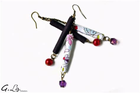 Boucles d oreilles en perle tissu Violet et rouge Créatrice de