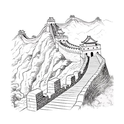 La Grande Muraille De Chine Illustration En Noir Et Blanc De La Grande