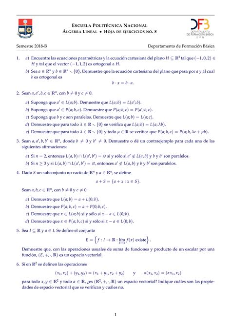 Hoja Ejercicios Algebra Dfb Sol E E Scuela P N Acional Lgebra L