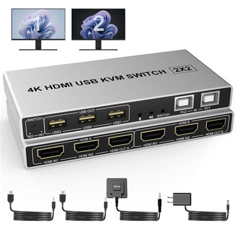 Dual Monitor Kvm Switch Hdmi 2 Port 4k 60hz Extended Display 2