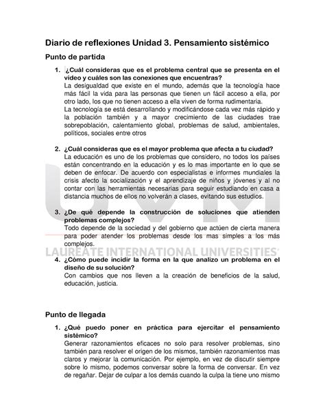 Diario de reflexiones Unidad 3 Pensamiento sistémico Diario de