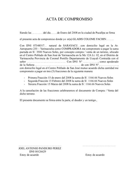 Pdf Acta De Compromiso De Pago Acta De Compromiso Siendo Las