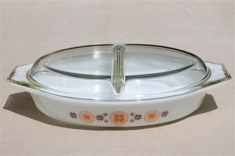 Town And Country Vintage Pyrex Divided Casserole Baking Dish W Clear Glass Cover