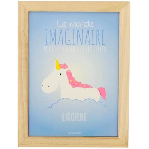 Tableau Cadre Enfant Scandinave Bois Naturel Licorne Monde Imaginaire