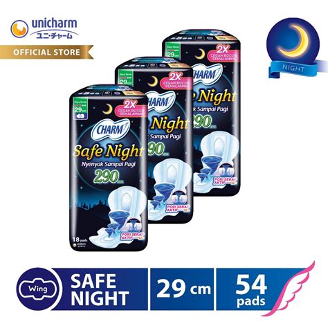 Jual Charm Pembalut Safe Night 29cm Wing 18 Pads 3 Packs Shopee