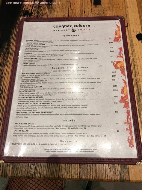 Menu At Counter Culture Brewery Grille Restaurant Denver