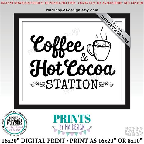 Coffee and Hot Cocoa Station Sign, Hot Chocolate Bar, Coffee Bar Sign, Hot Beverages, PRINTABLE ...