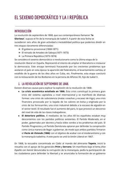 EL Sexenio Democrático y la 1ª República EL SEXENIO DEMOCRÁTICO Y LA