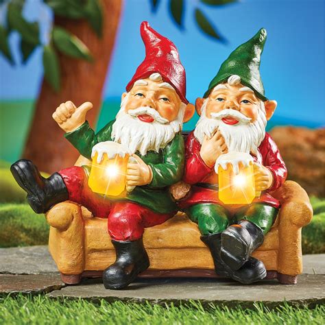 Solar Powered Garden Gnomes Night Out Yard Statues | Collections Etc.