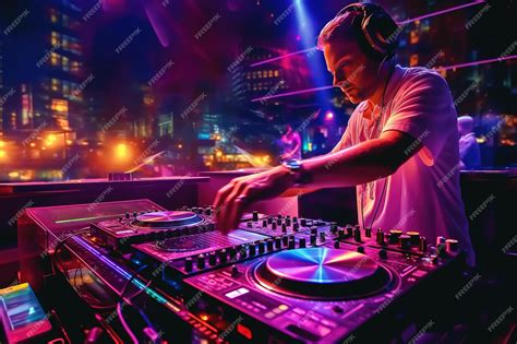 Premium AI Image | Dj Mixes The Track In The Nightclub At Party