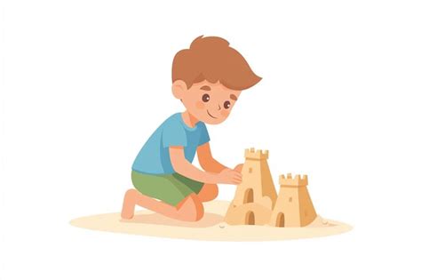 Boy Building Sandcastles Flat Vector Premium Ai Generated Vector