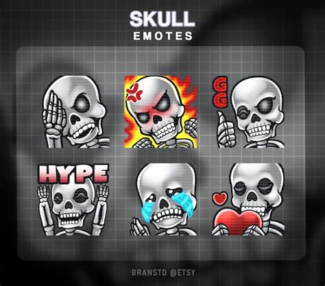 6 X Skull Twitch Emotes Skeleton Twitch Emotes Etsy