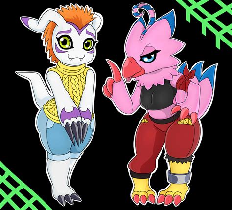 298675 Safe Artist Urusee584 Biyomon Fictional Species Gomamon Anthro Digitigrade