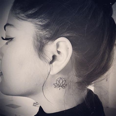 Simple Lotus Flower Tattoo Behind Ear