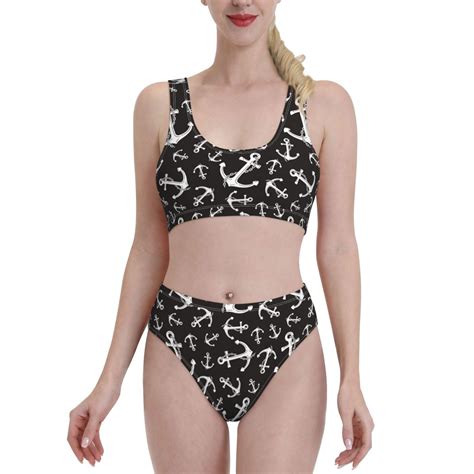 Adobk Anchor Print Women High Waisted Bikini Set Sports Swimsuit