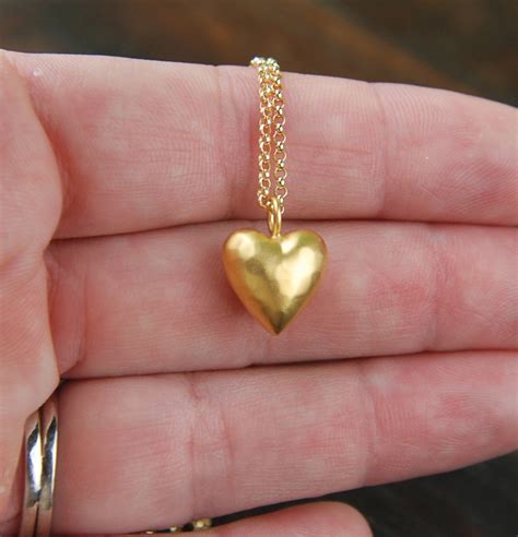 Gold Puffy Heart Pendant And Gold Filled Necklace Puffed Etsy