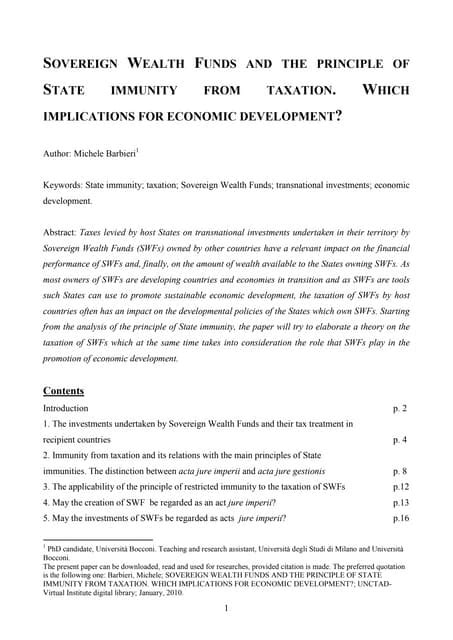 Sovereign Wealth Funds And The Principle Of State Immunity From