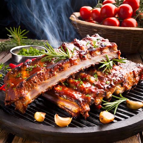 Bbq Temptation Close Up Of Mouthwatering Spare Ribs On The Grill Stock