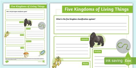 Five Kingdoms of Living Things Fact File Template - Twinkl