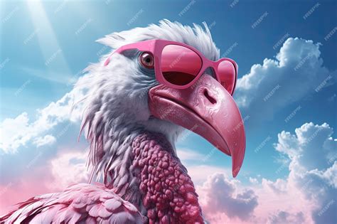 Premium Photo Pink Flamingo Wearing Sunglasses Outdoors With Blue Sky Ai