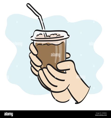 Closeup Hand Holding Iced Coffee Illustration Vector Hand Drawn Isolated On White Background