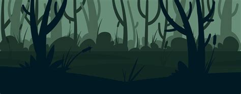 Cartoon Forest Background With Pond Or Swamp Rainforest Landscape