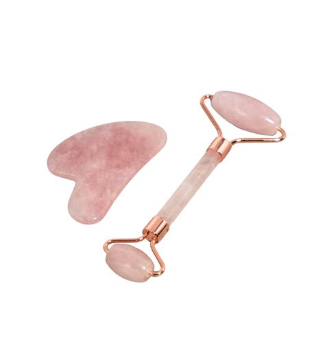 Rose Quartz Facial Roller And Gua Sha Set Buddha Beauty Skincare