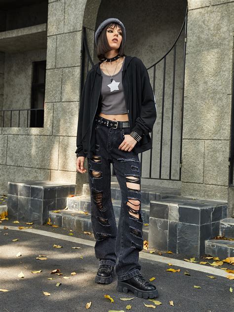 Romwe Grunge Punk Damskie Bluzy Ci Gacz Kiesze Halloween Casual