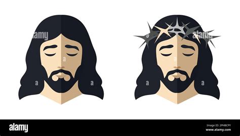 Face Of Jesus Christ With Crown Of Thorns Flat Design Isolated Stock