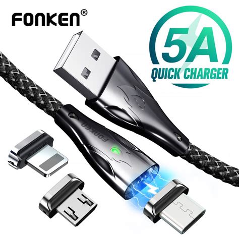 Kaufe FONKEN 5A Magnetkabel Typ C Micro USB Magnet Sync Datenkabel