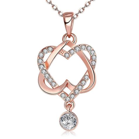 Swarovski Crystal K Rose Plated Intertwined Hearts Necklace Element