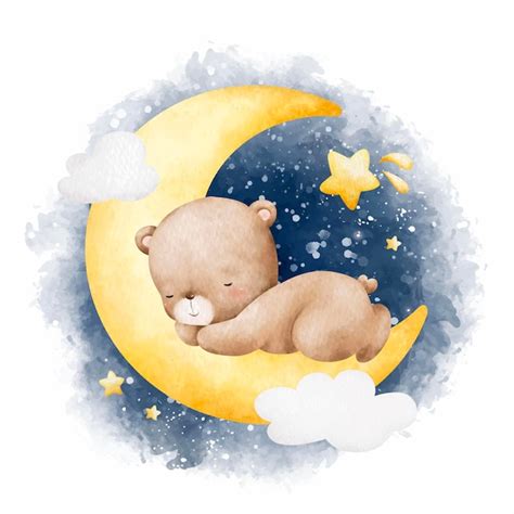 Premium Vector Watercolor Illustration Baby Teddy Bear Sleeping On