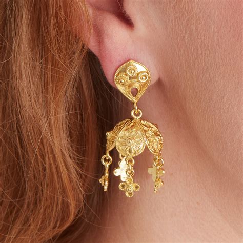 Gold Plated Filigree Bell Shape Stud Drop Earrings By Rochejewels