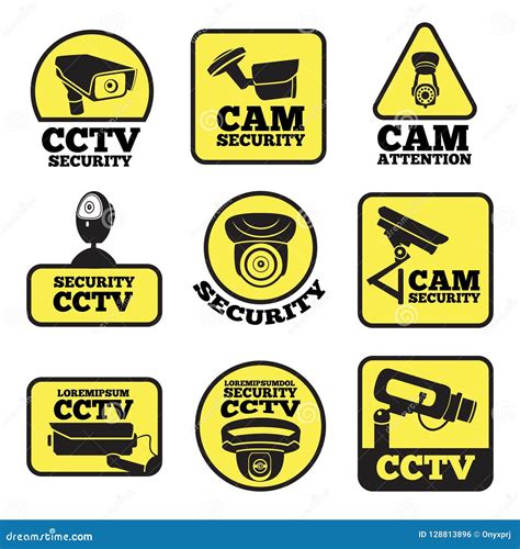 Cctv Labels Set Symbol Security Camera Pictogram Vector Illustration