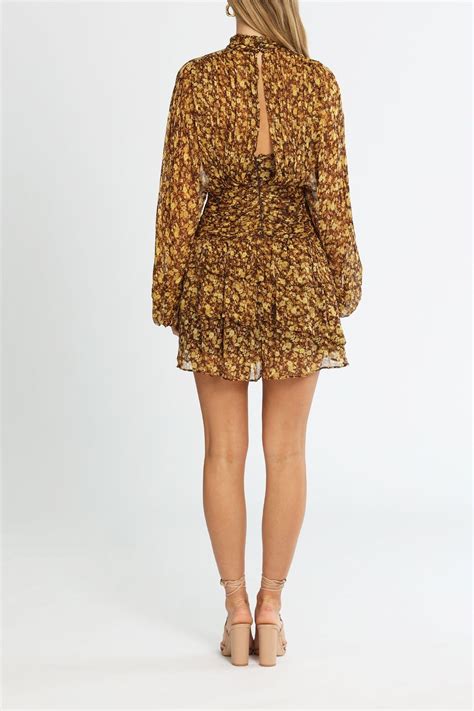 Hire Carmela Long Sleeve Ruched Mini Dress Ochre Multi Shona Joy