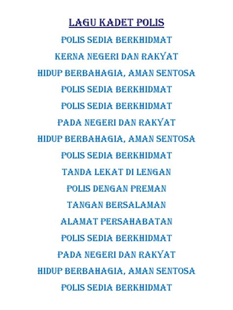 Lagu Kadet Polis Pdf